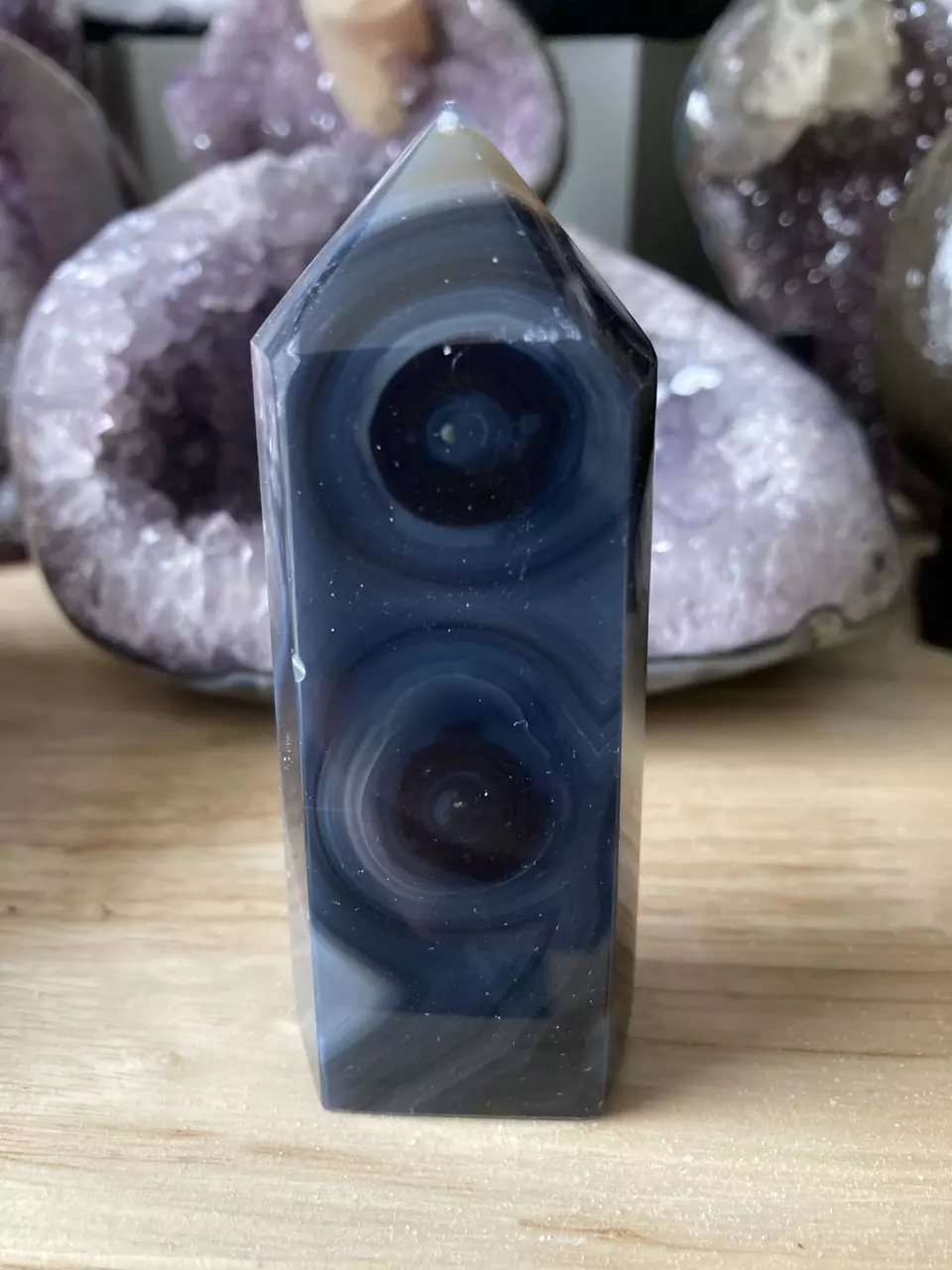 Double eye navy blue agate tower thumbnail