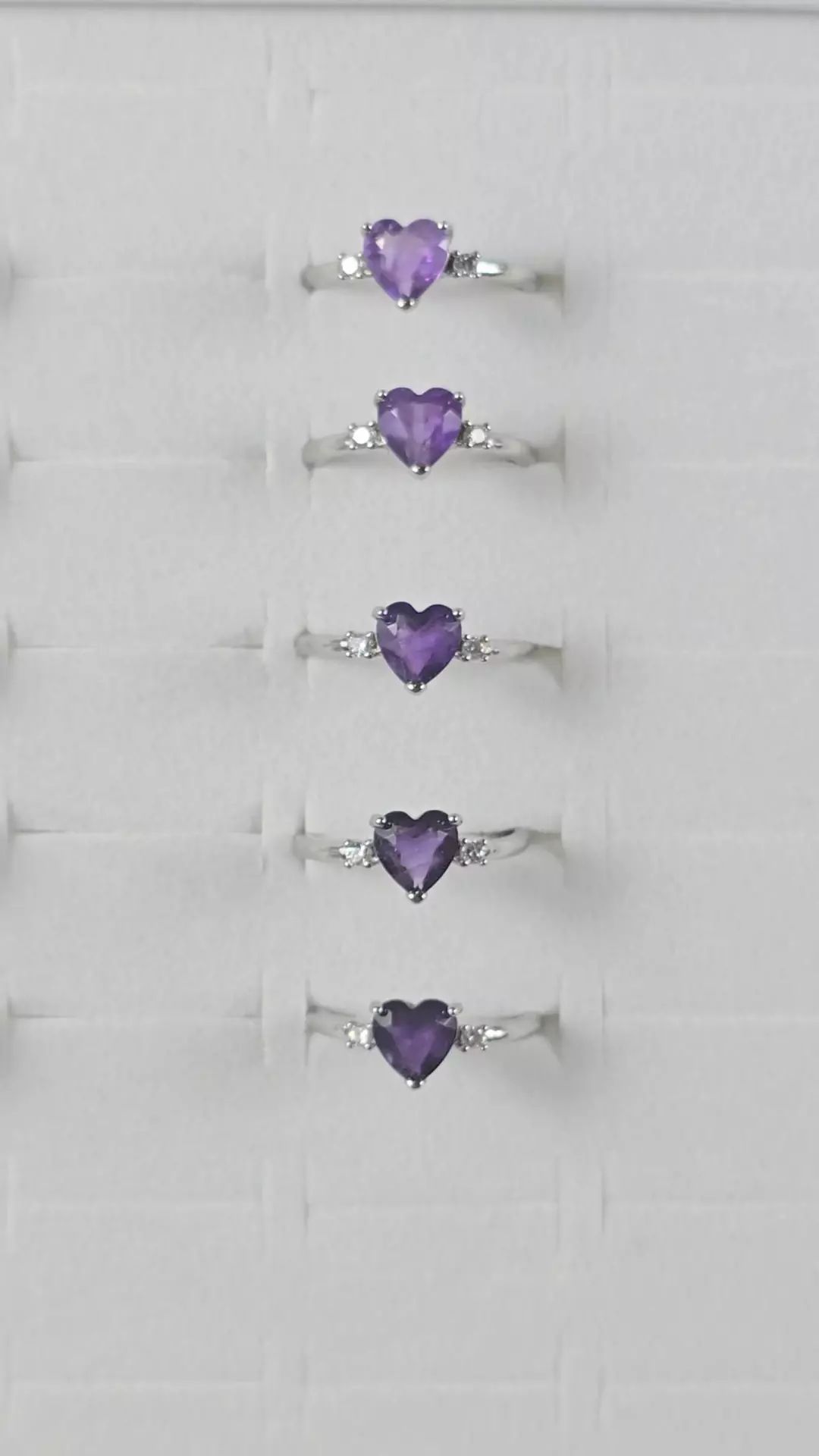 Triple plated sterling over copper faceted heart shaped Amethyst adjustable rings thumbnail