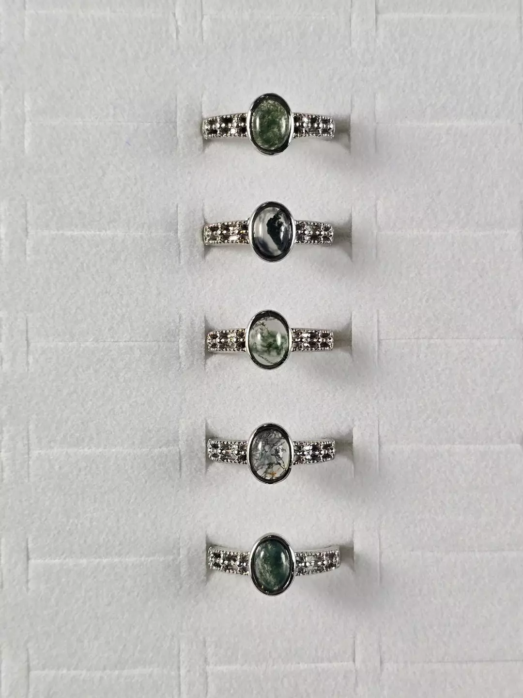 Triple plated sterling over copper Moss Agate adjustable rings thumbnail