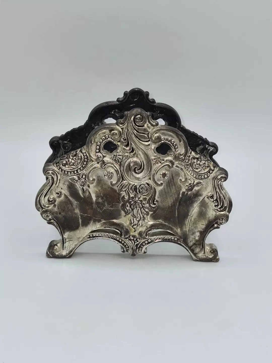 Godinger Silver Plate Napkin Holder Ornate Scroll Baroque Style Table Decor thumbnail