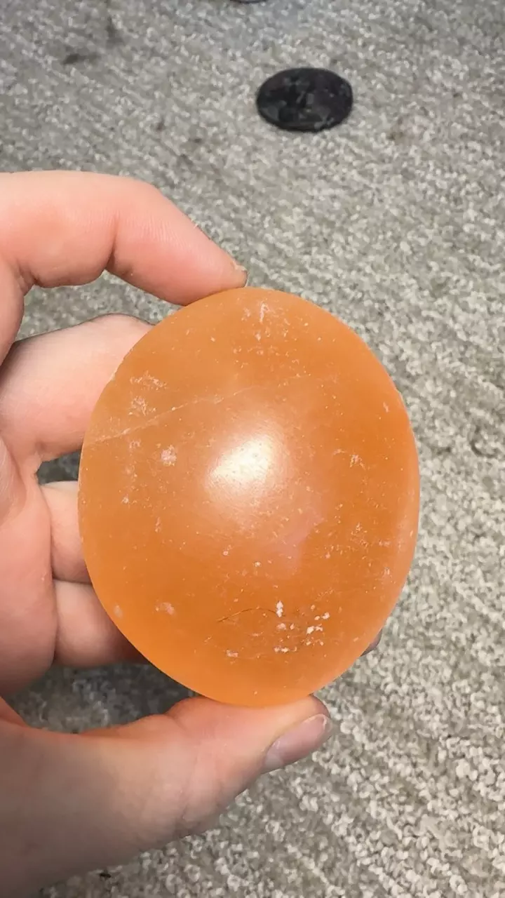 Peach selenite palm stone thumbnail