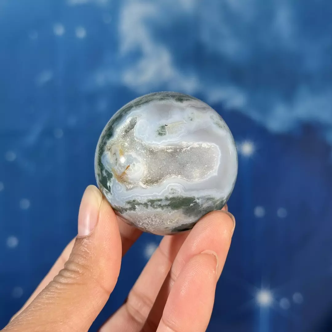 Moss agate sphere, 19o thumbnail