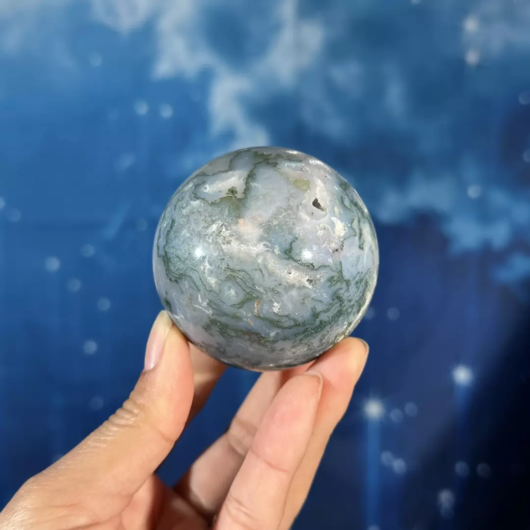 Moss agate sphere, 30e thumbnail