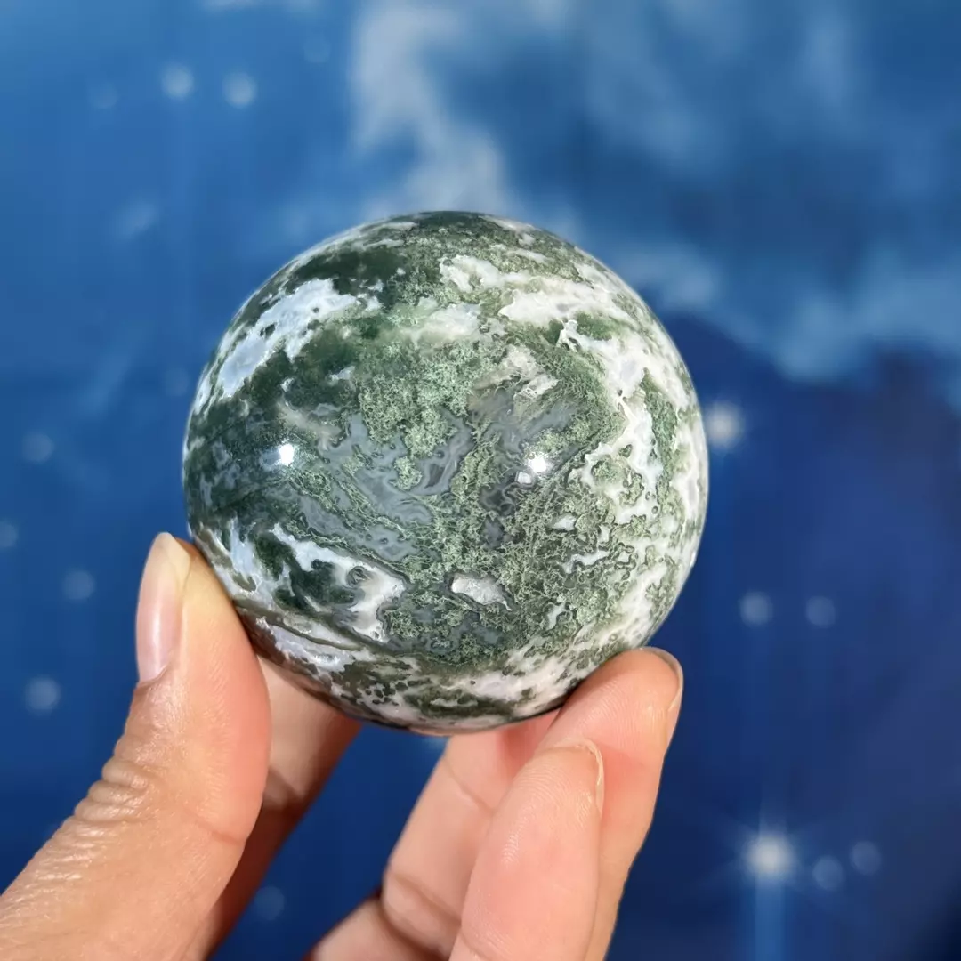 Moss agate sphere, 26j thumbnail