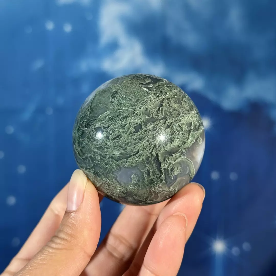 Moss agate sphere, 22p thumbnail