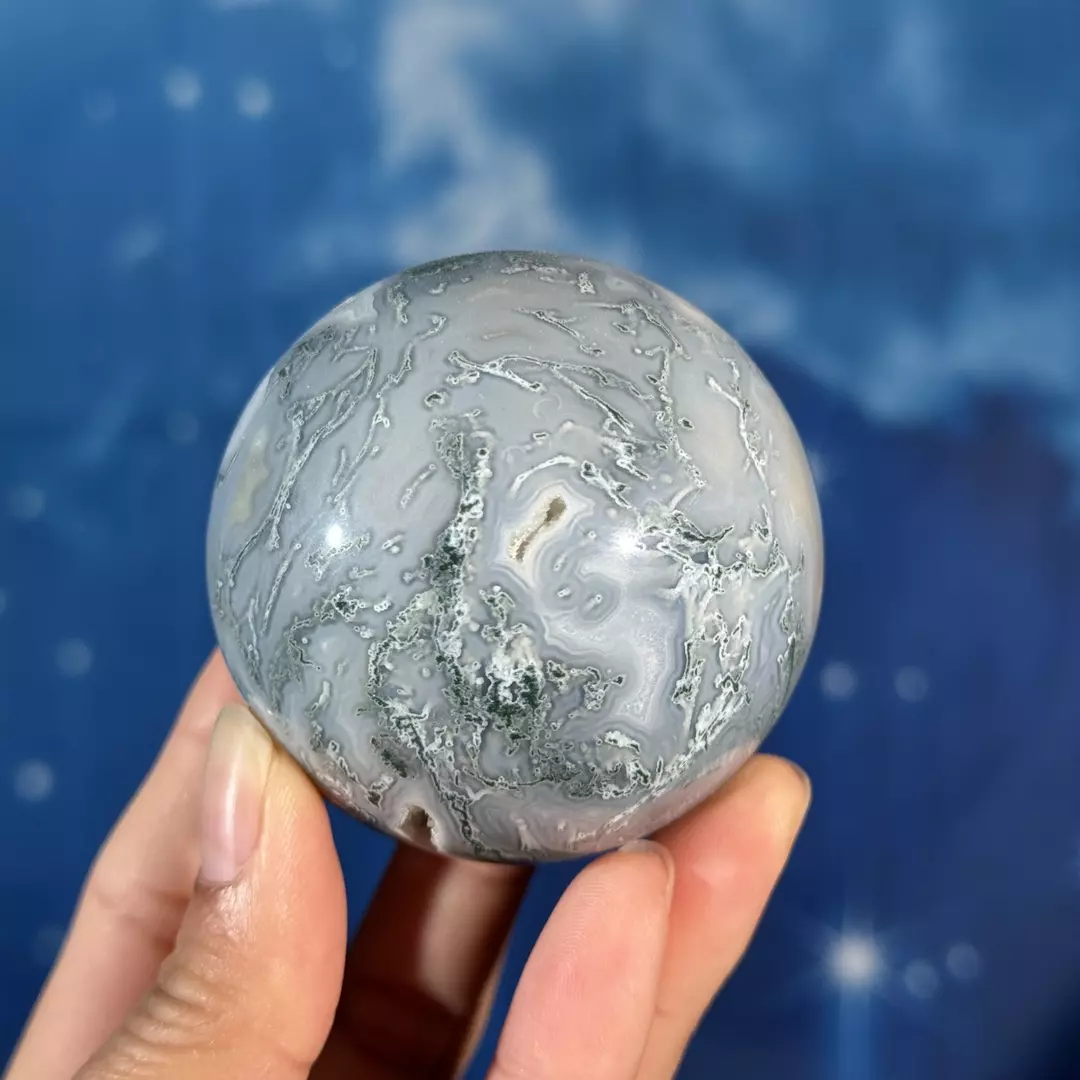 Moss agate sphere, 36j thumbnail
