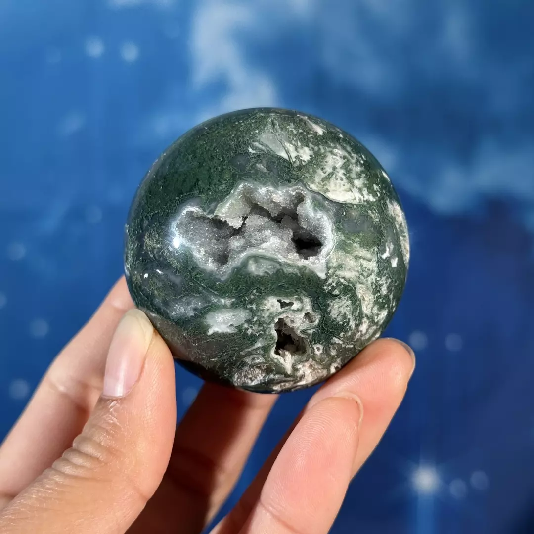 Moss agate sphere, 22q thumbnail