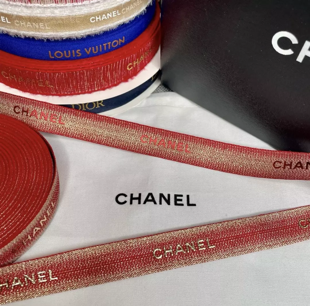 CHANEL Reversible Limited Edition Ribbon by the Yard - 3/4" Red & Gold thumbnail