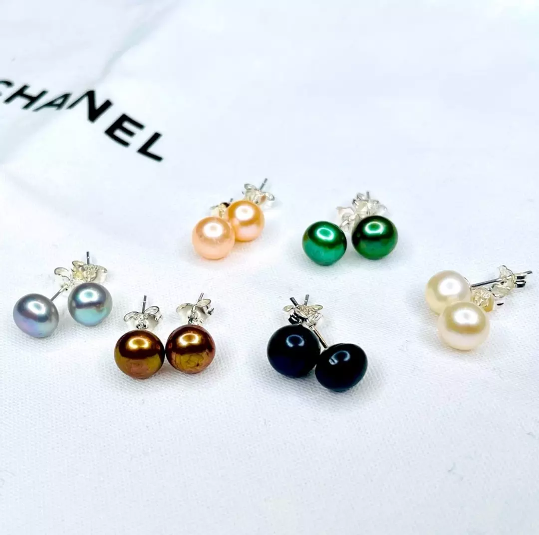 Black Natural 7-8mm Freshwater Pearl Stud
Earrings 925 Sterling Silver Posts thumbnail