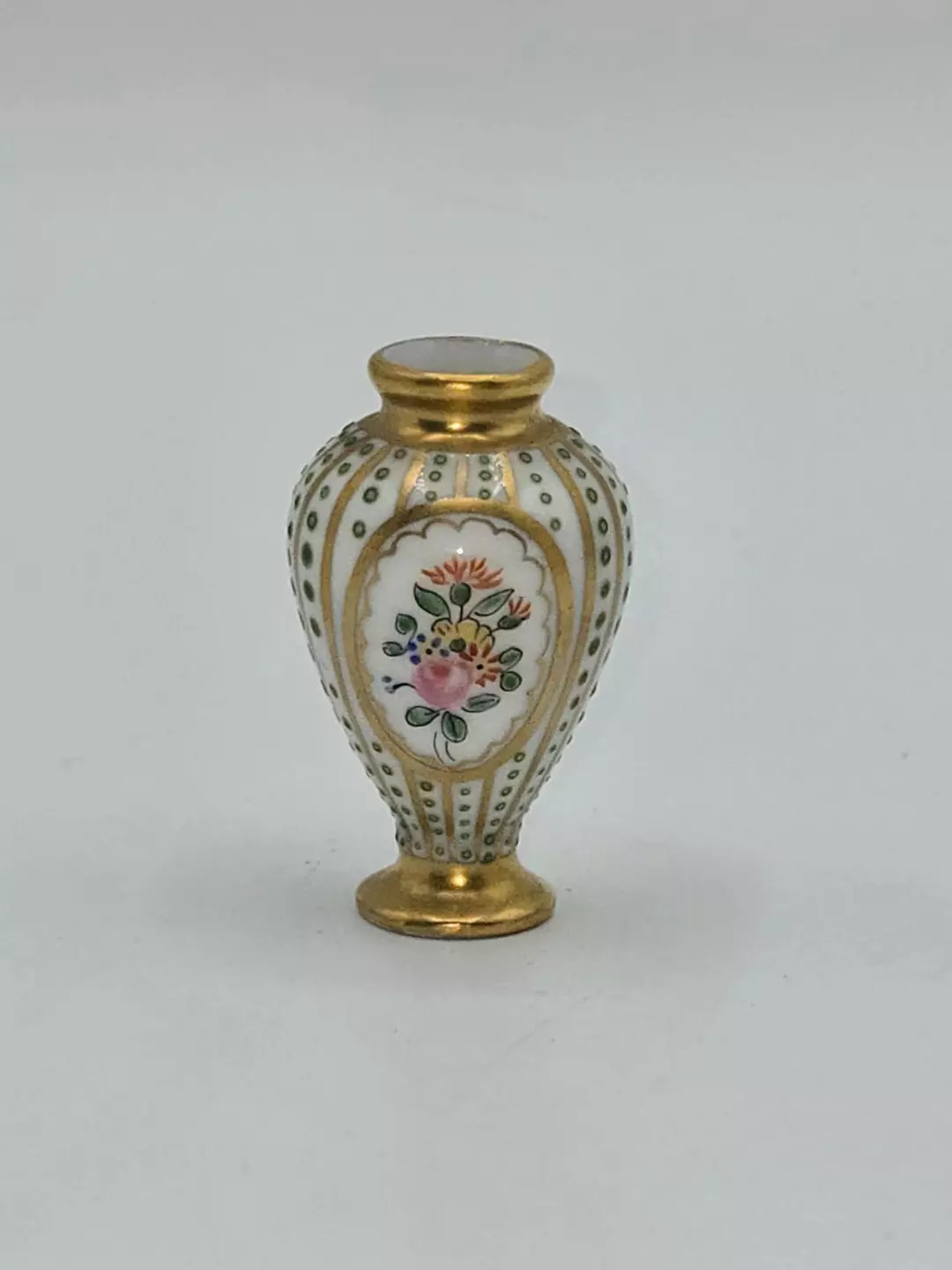 Limoges France Miniature Porcelain Vase Hand Painted Floral Gold Gilt thumbnail