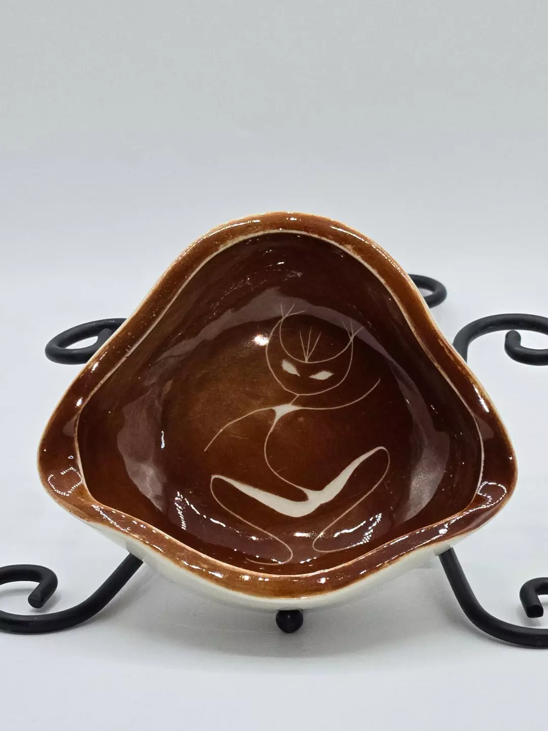 Winfield Pottery Freeform Dish Brown Glaze Abstract Figure MCM California thumbnail