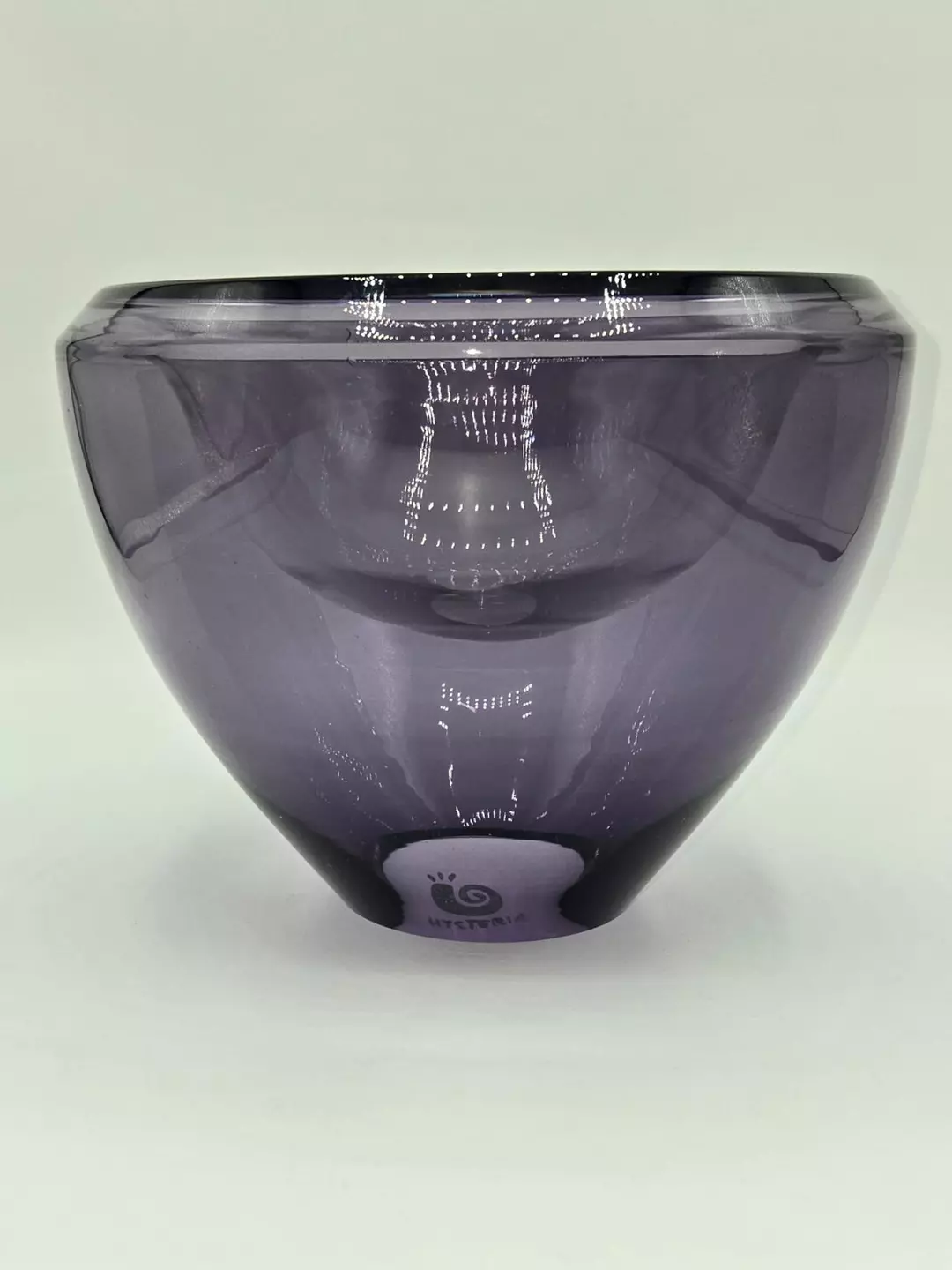 Hysteria France Purple Art Glass Bowl Heavy Modern Decorative Centerpiece 7” thumbnail