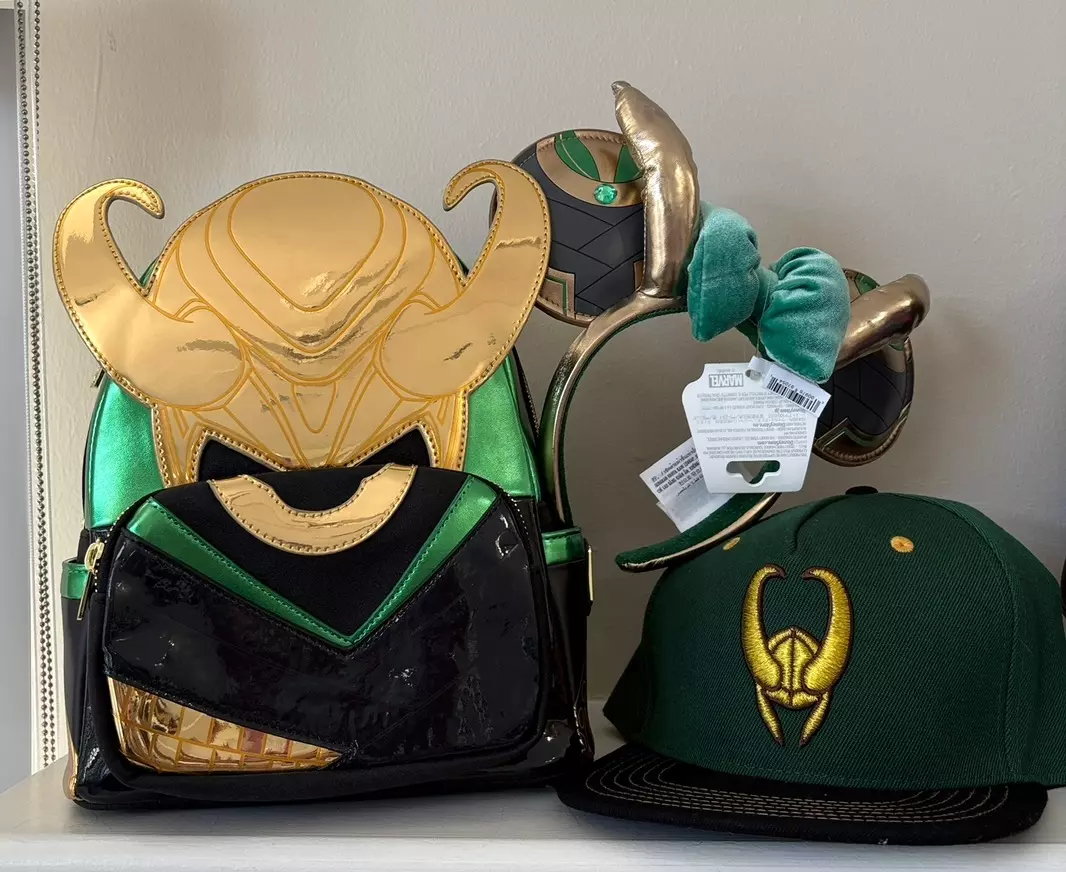 Loungefly Marvel Shine Loki Mini Backpack, Disney matching ears and hat thumbnail