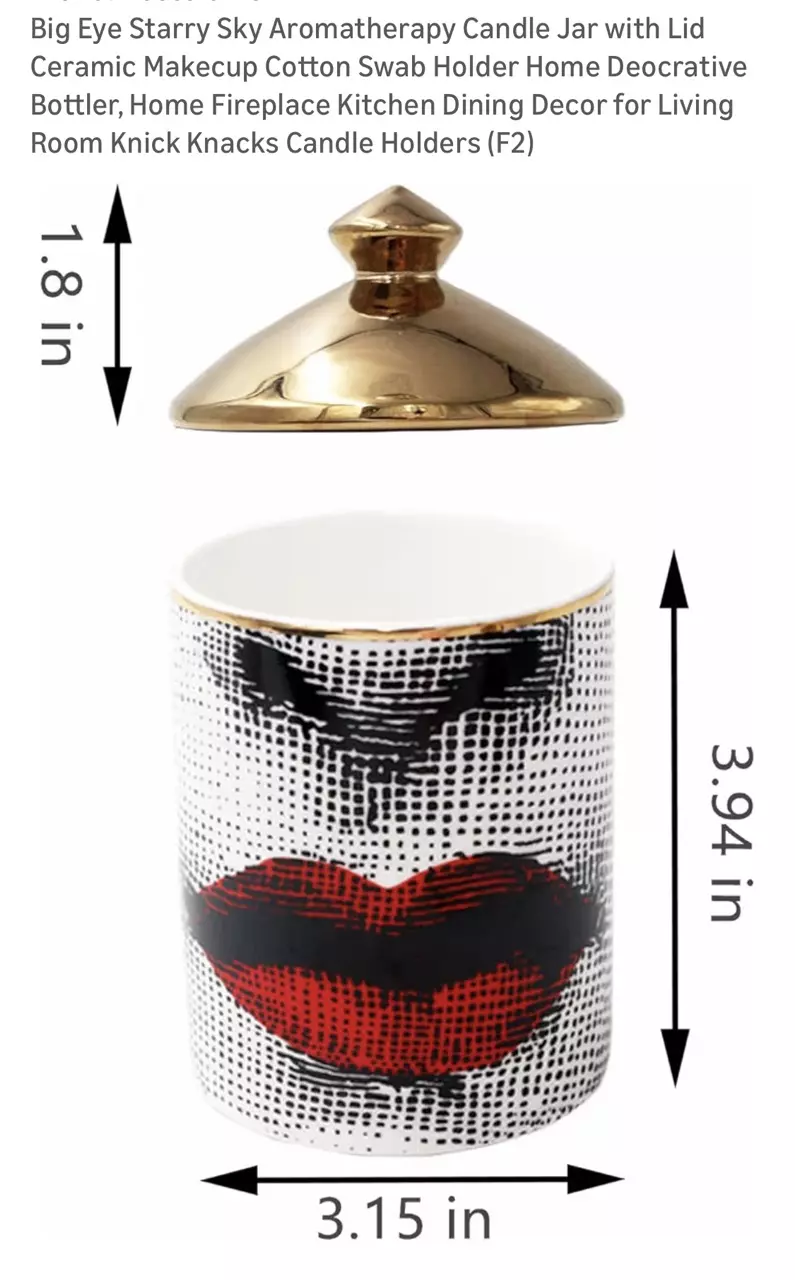 Big Eye Starry Sky Candle Jar with Lid Ceramic Makecup Cotton Swab Holder. thumbnail