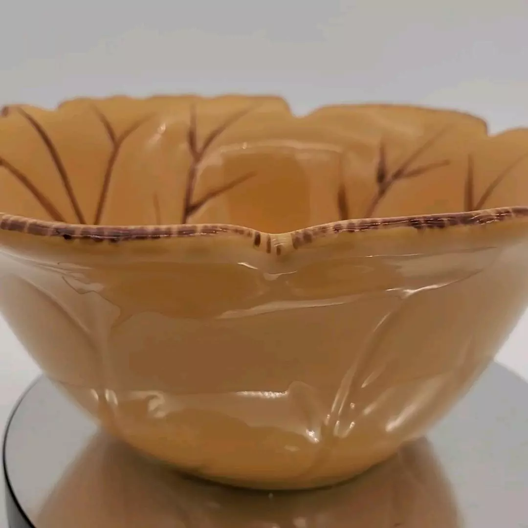 Fresh Decor Leaf-Shaped Brown Ceramic Bowl Glossy thumbnail