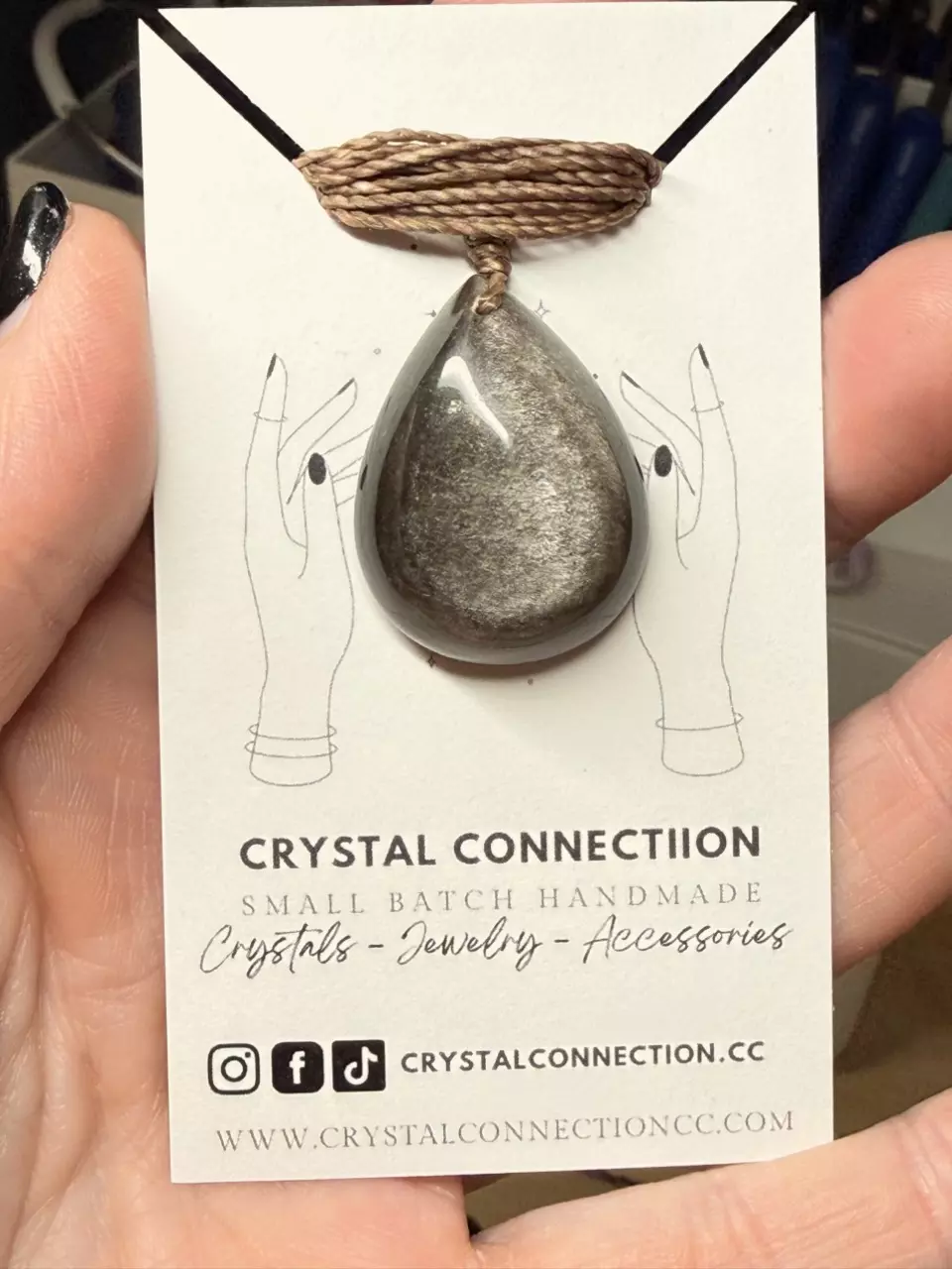 SILVER SHEEN OBSIDIAN TEAR DROP NECKLACE 062 thumbnail