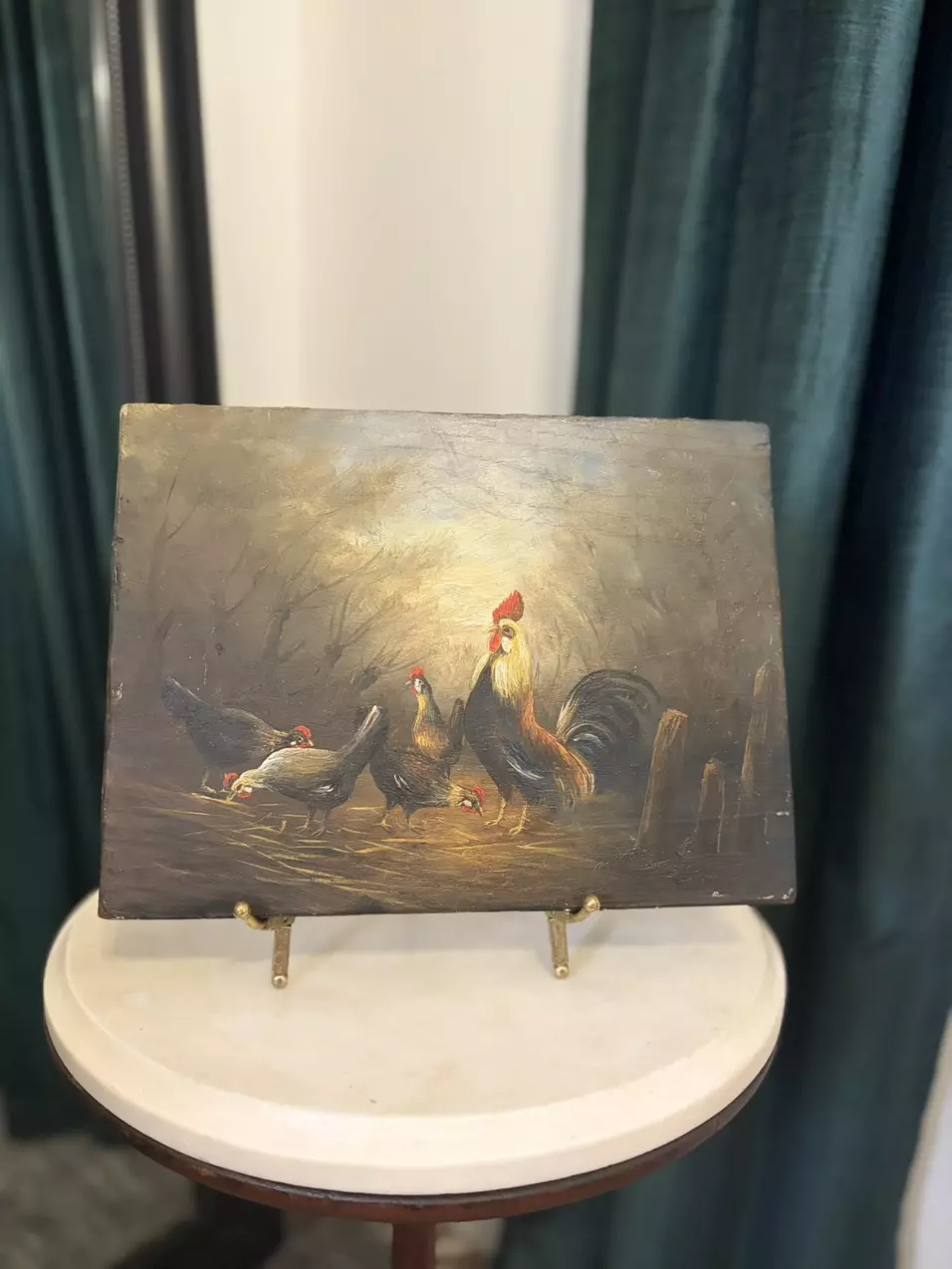 Vintage Rooster Oil Painting On Board thumbnail