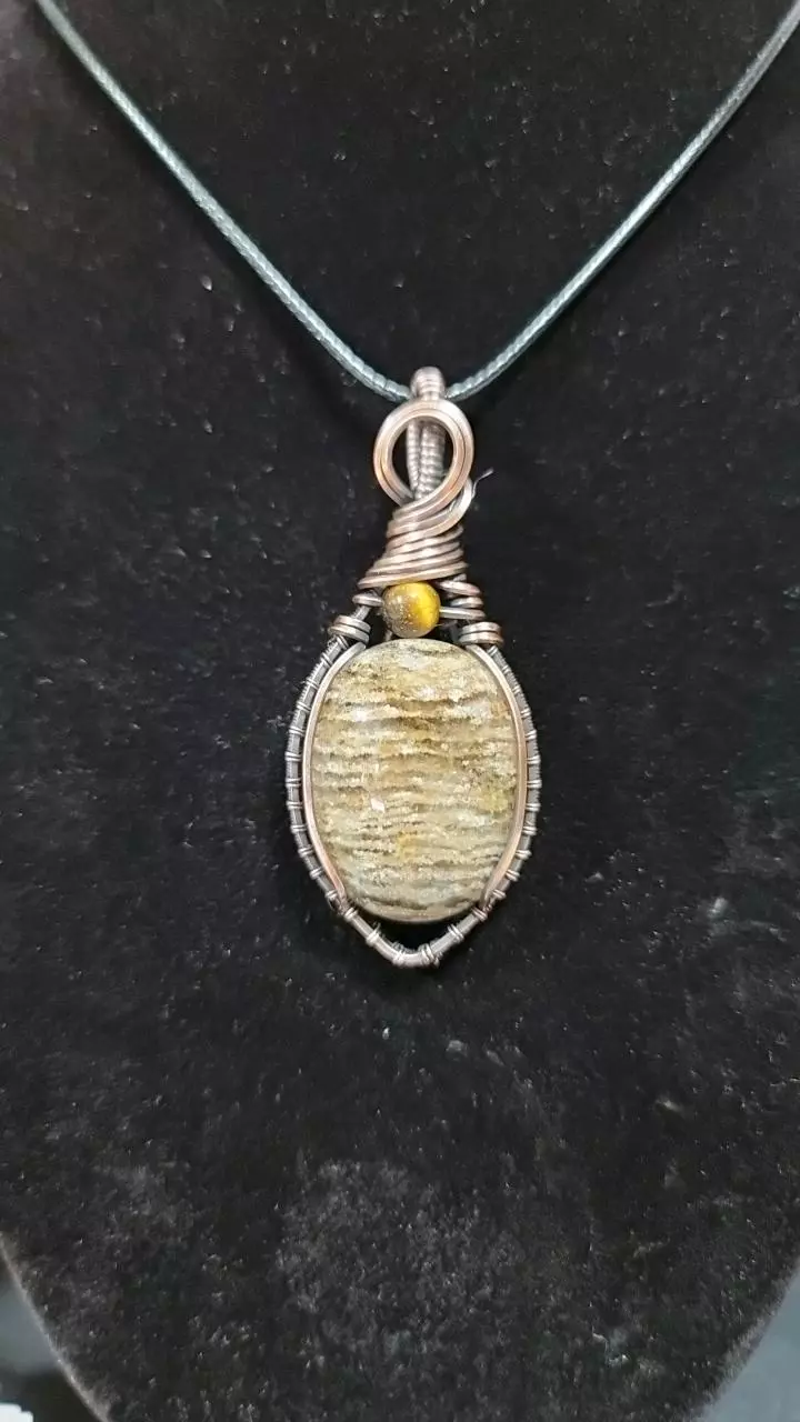 Copper wrapped pendant Thousand layer Quartz with tiger eye thumbnail