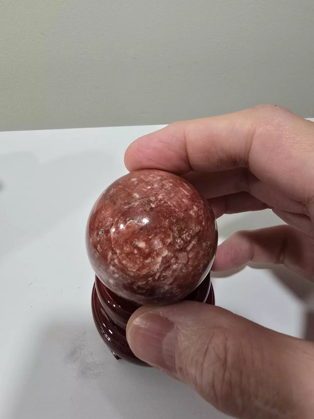 Red Amazonite Crystal Sphere aka: Ferruginous Microcline 45 mm thumbnail