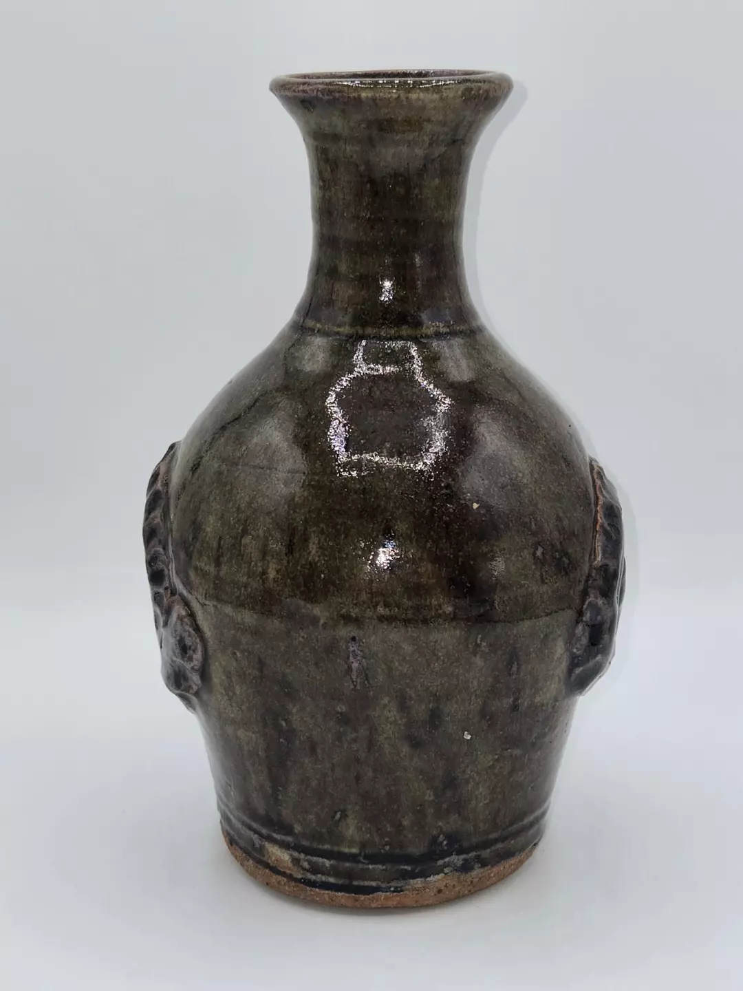 Signed Cohen Studio Pottery Vase Sculptural Relief Stoneware Bottle Form thumbnail