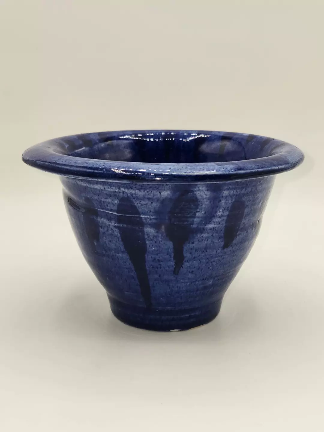 Handmade Studio Pottery Cobalt Blue Stoneware Bowl Drip Glaze Wheel Thrown thumbnail