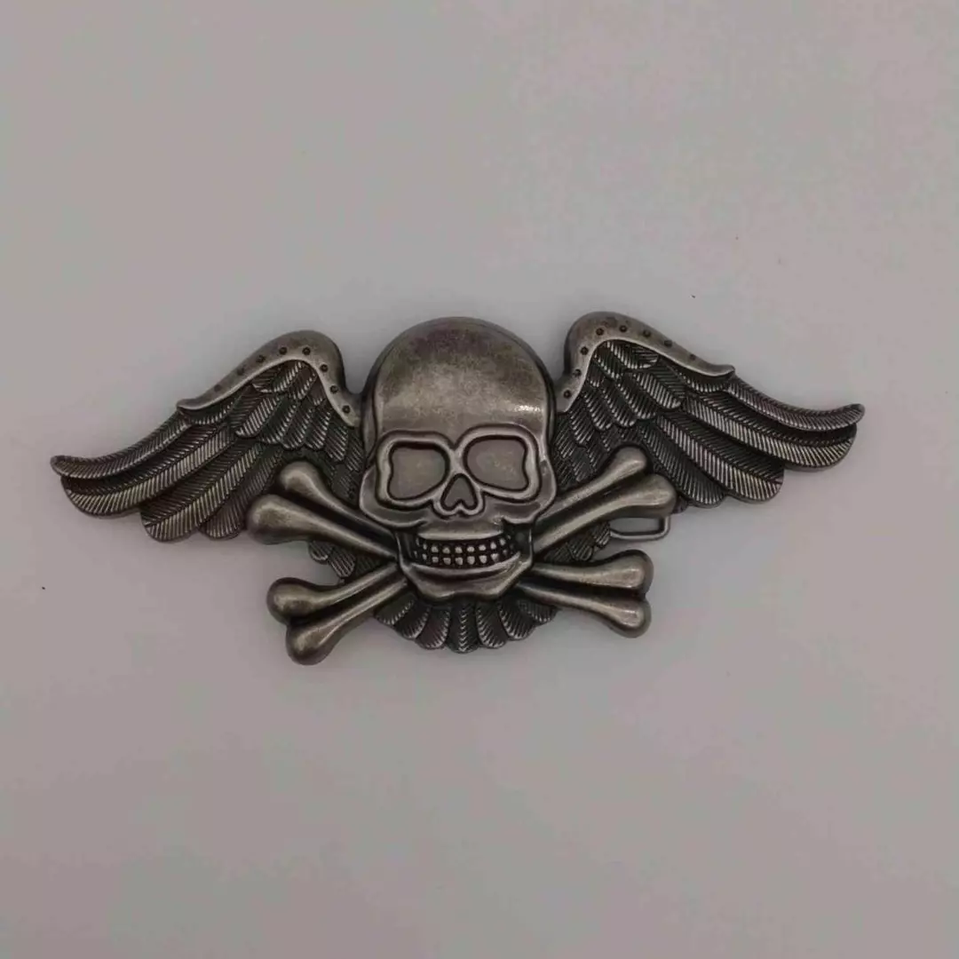 Big Winged Skull Cross Bone Belt Buckle thumbnail