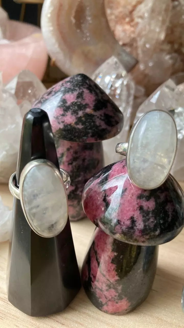 moonstone and sterling silver adjustable ring thumbnail