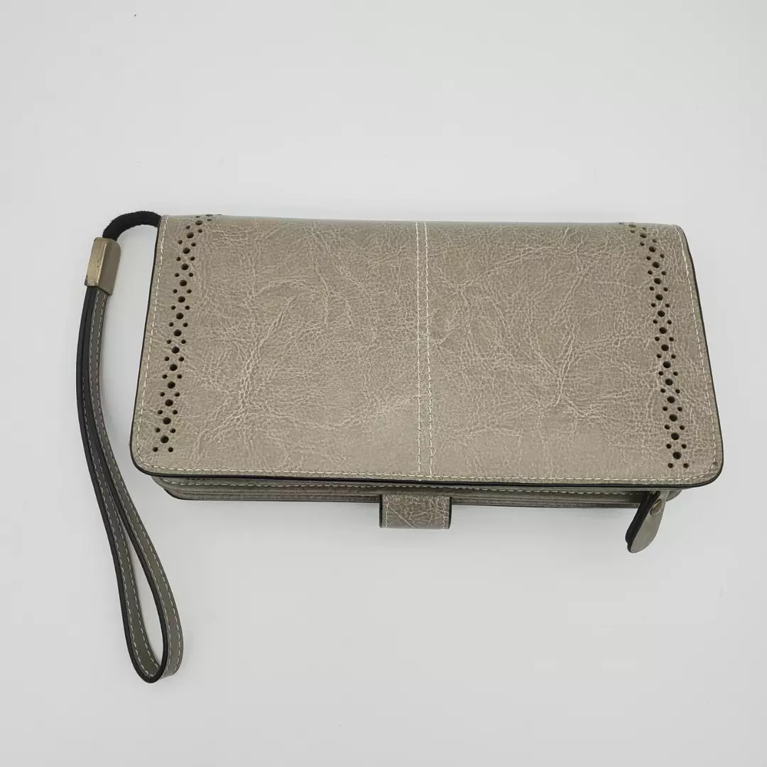 Travelambo Blush Waxed Leather Large Capacity Clutch Wallet Wristlet thumbnail