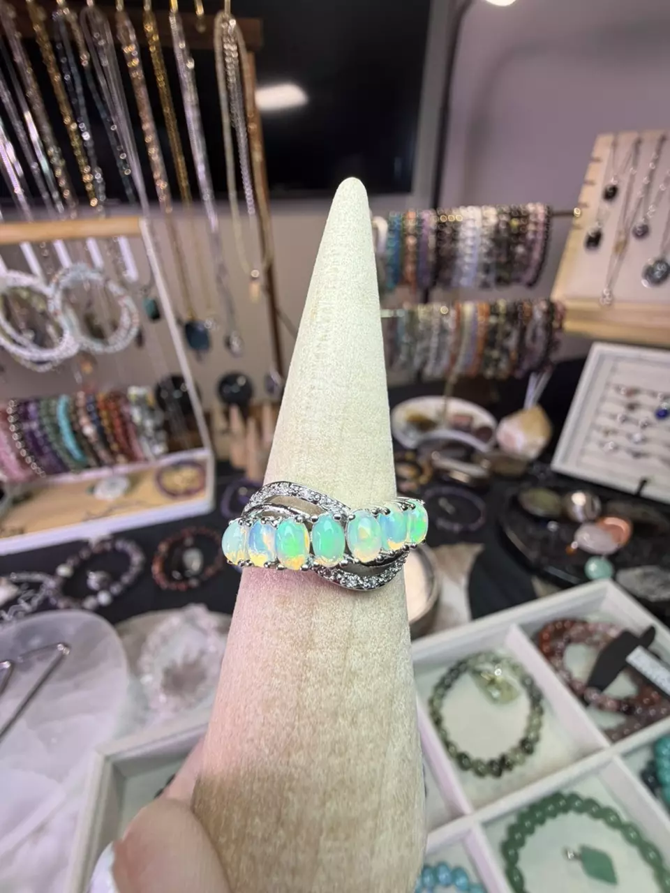 Flashy adjustable opal ring thumbnail