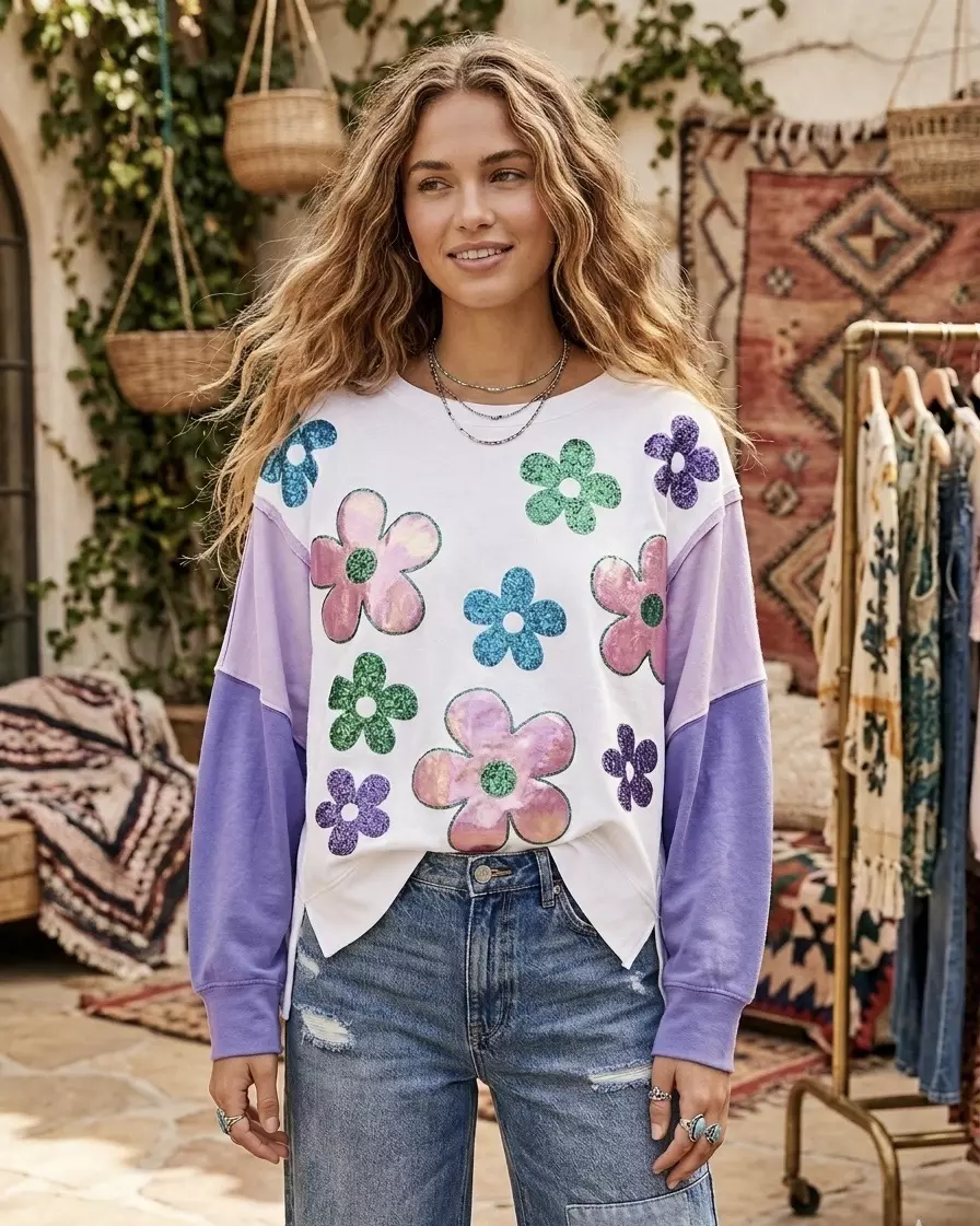 Sequin floral oversized top thumbnail