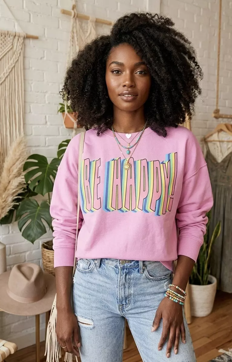 Be happy crewneck pink thumbnail
