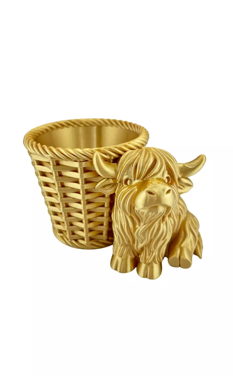 3.5 inch Highland Cow Basket Cover Pot Planter (no drainage holes) in Gold⚜️ thumbnail