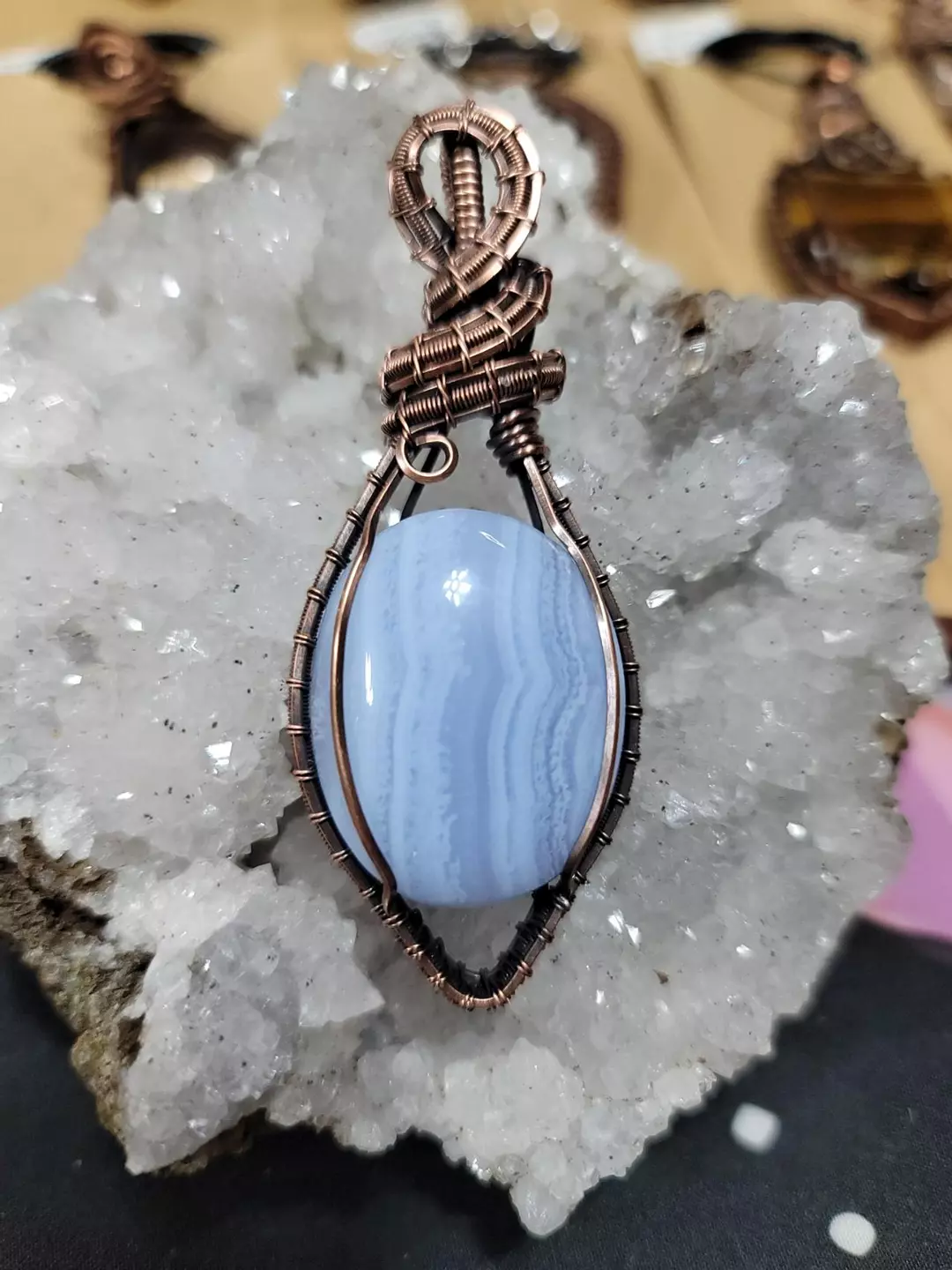 Copper wrapped pendant with Blue lace agate thumbnail