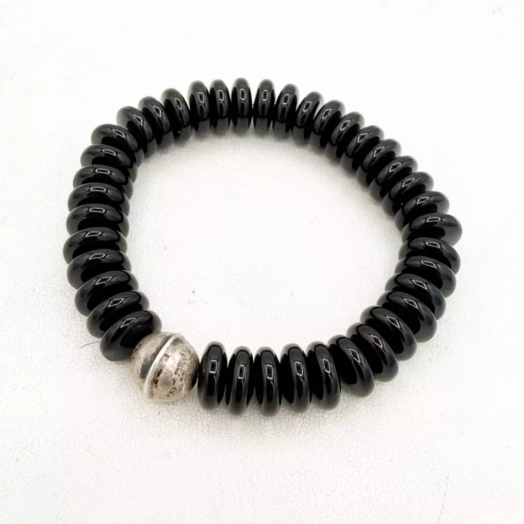 10MM OLD STOCK BLACK ONYX VINTAGE NAVAJO PEARL STRETCHY thumbnail