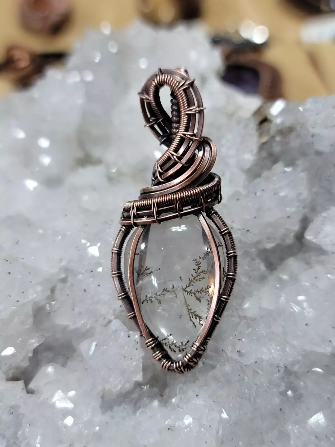 Copper wrapped pendant with dendritic quartz thumbnail