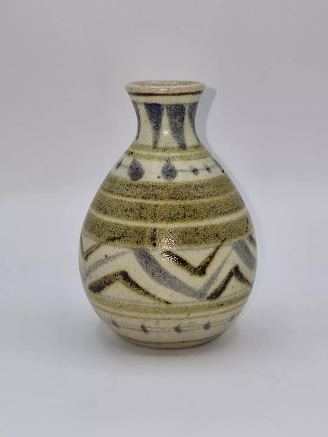 Vintage Otagiri Studio Pottery Bud Vase Hand Painted Zig Zag Stoneware Vase thumbnail