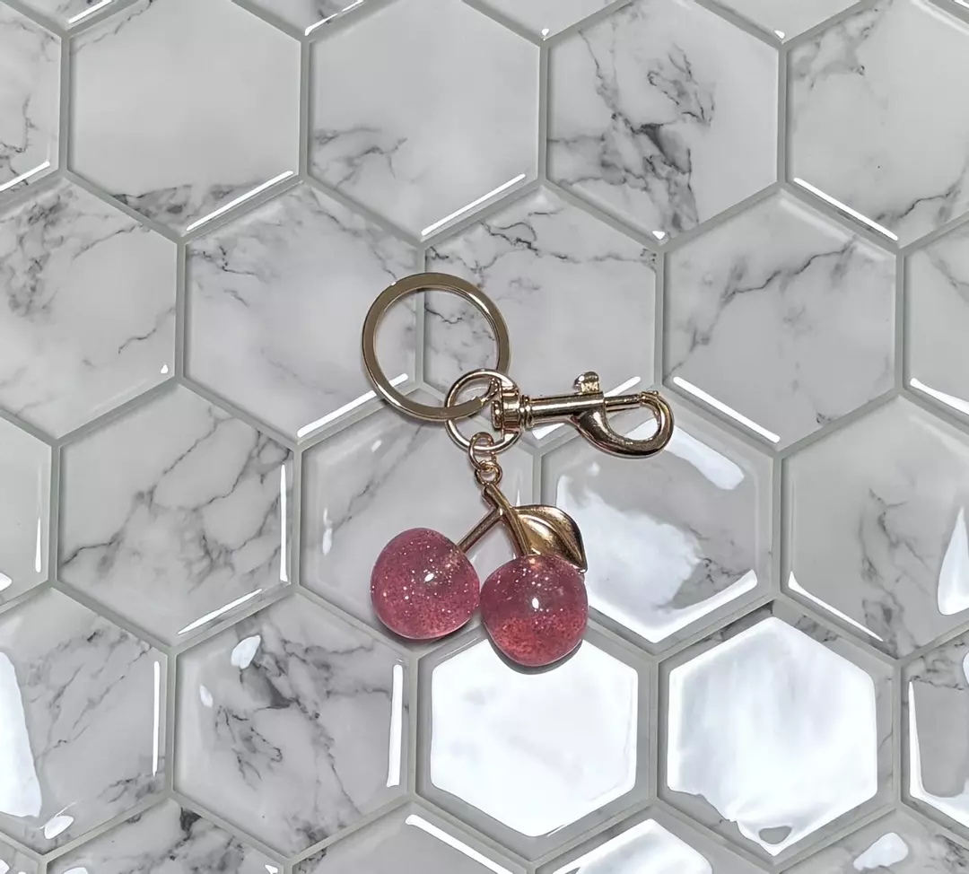 Pink Shimmer Cherry Keychain/Bag Charm/Zipper Pull thumbnail