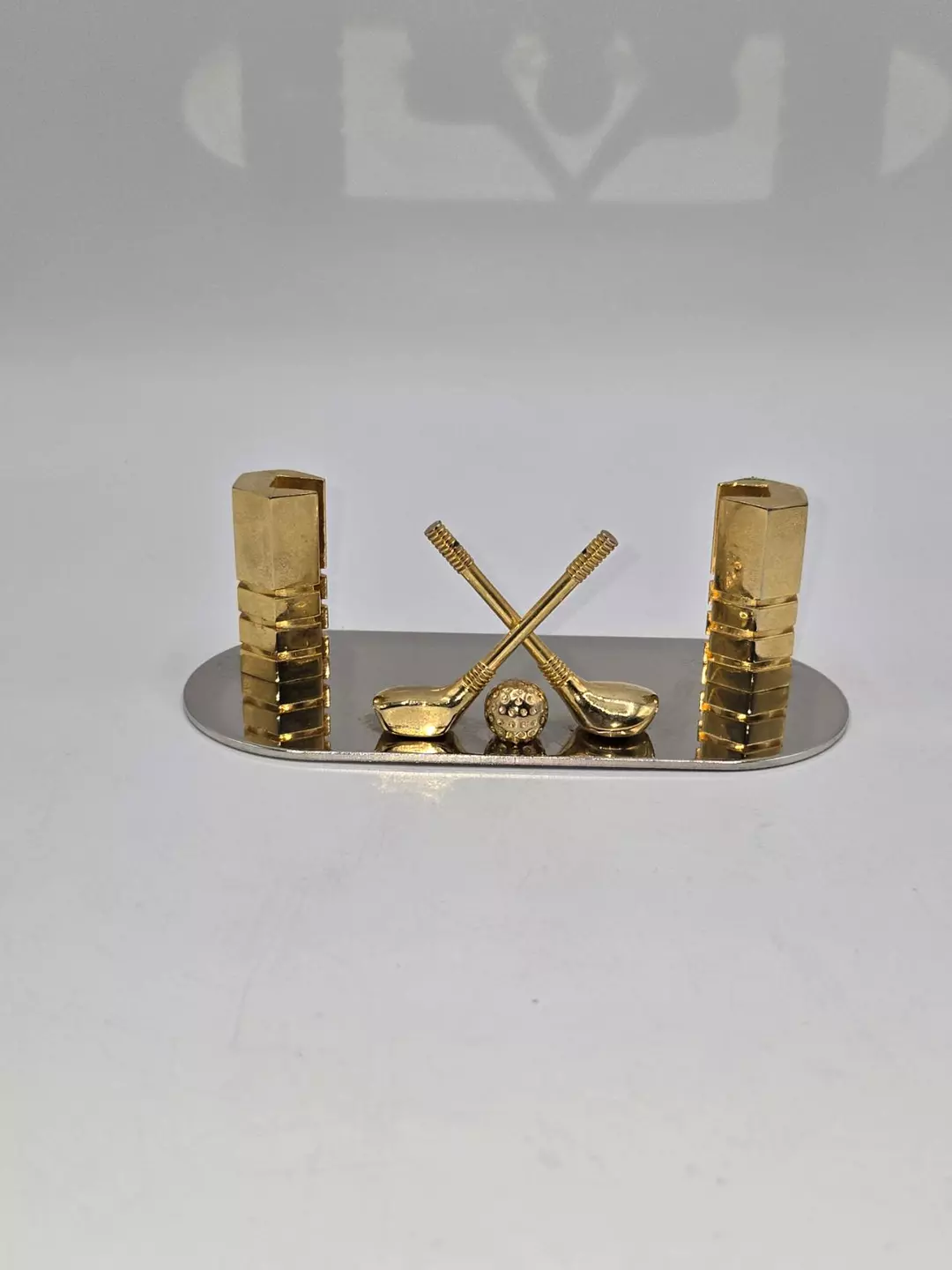 Vintage Brass Plated Golf Business Card Holder Chrome Tone Desk Accessory thumbnail
