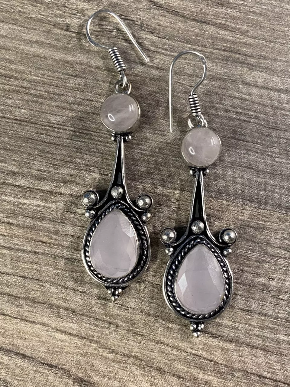 Rose Quartz Silver Earrings Jewelry 2” thumbnail