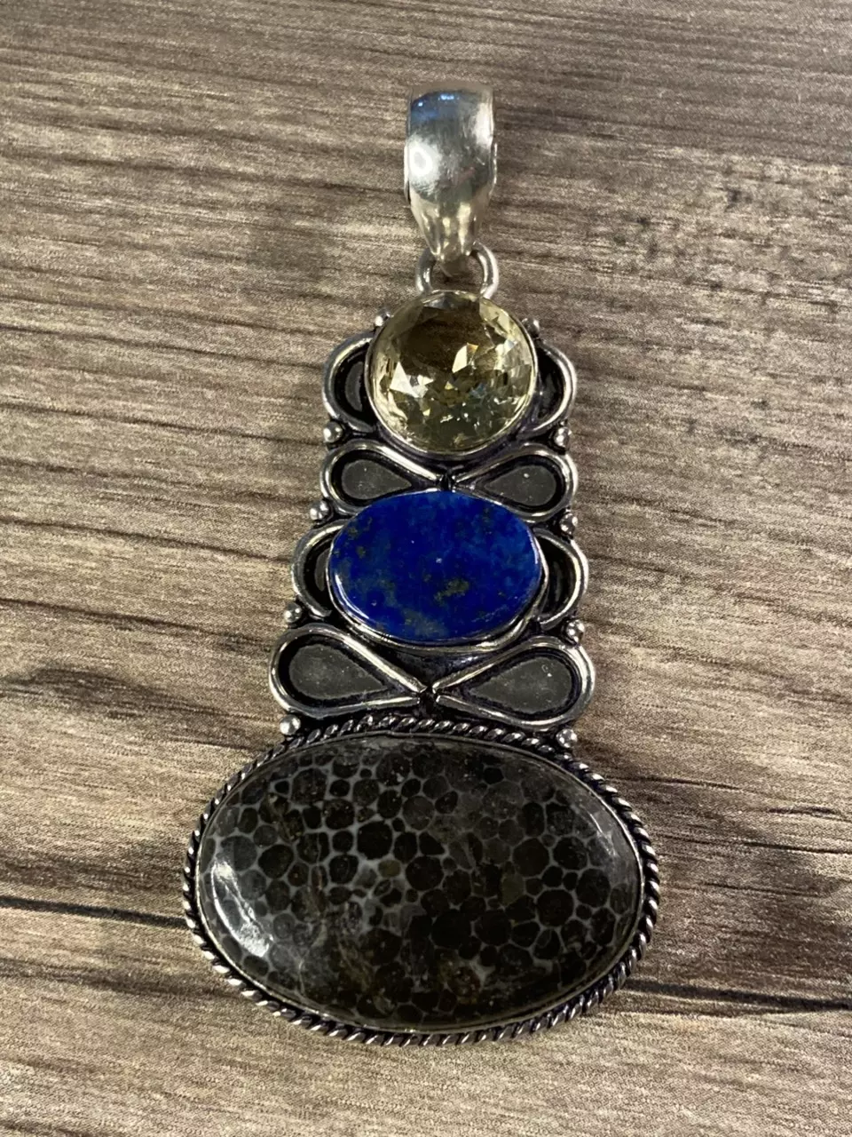 Stingray Coral, Lapis & Citrine  Silver Pendant Jewelry 2.64 thumbnail