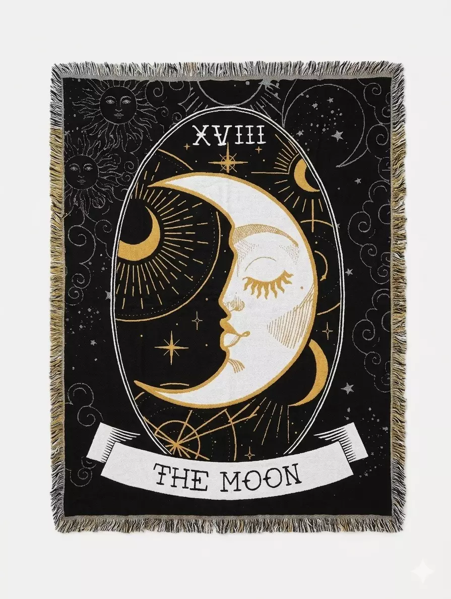 The Moon Tarot Card Woven Jacquard Tapestry Throw 60x 46 thumbnail