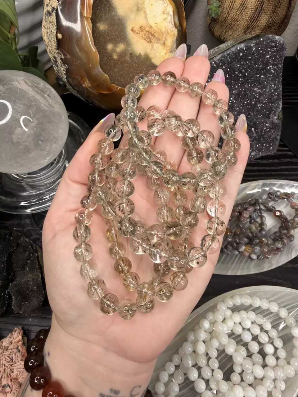 HQ Green Tourmalinated Quartz Bracelet thumbnail
