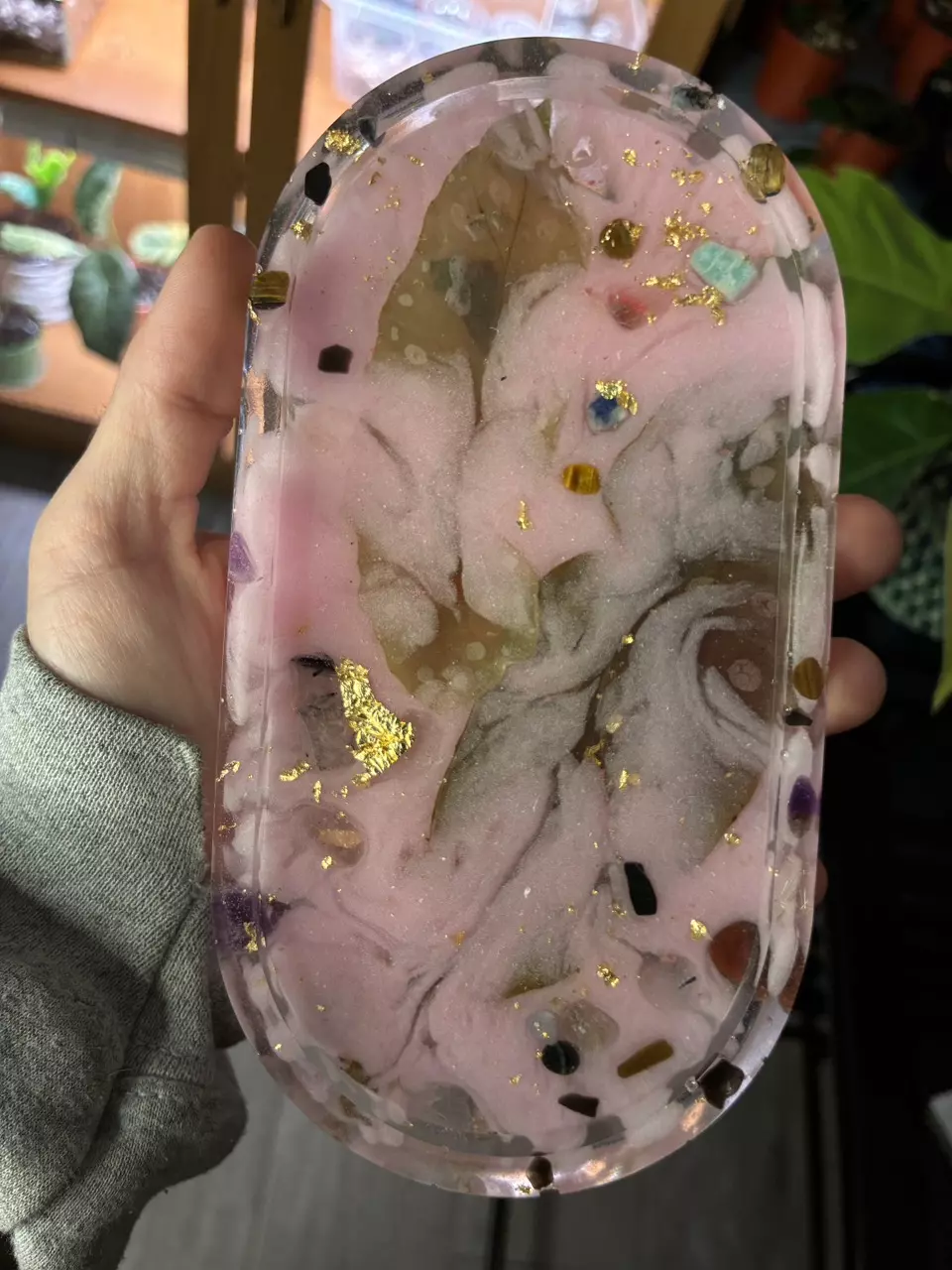 “Pink” Begonia Maculata Plant Riser / Tray Handmade Resin Art thumbnail