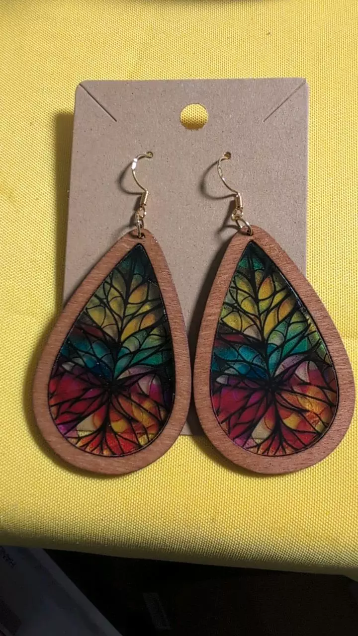 Stained glass style dangle earrings thumbnail