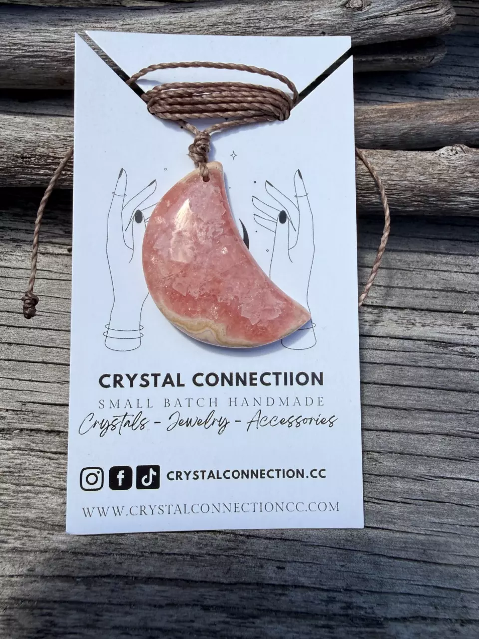 RHODOCHROSITE CRESCENT MOON NECKLACE 048 thumbnail