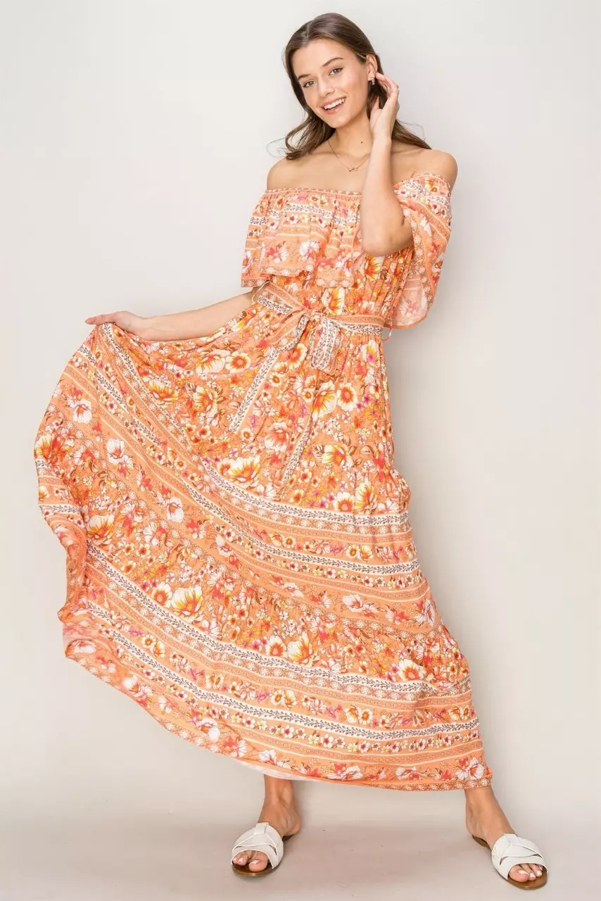 HYFVE Floral Off-Shoulder Tie Front Maxi Dress- small to medium- NWT thumbnail