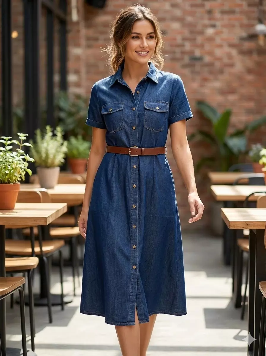 chambray boutique maxi-length dress with a braided belt by Mine size sm/med NWT thumbnail
