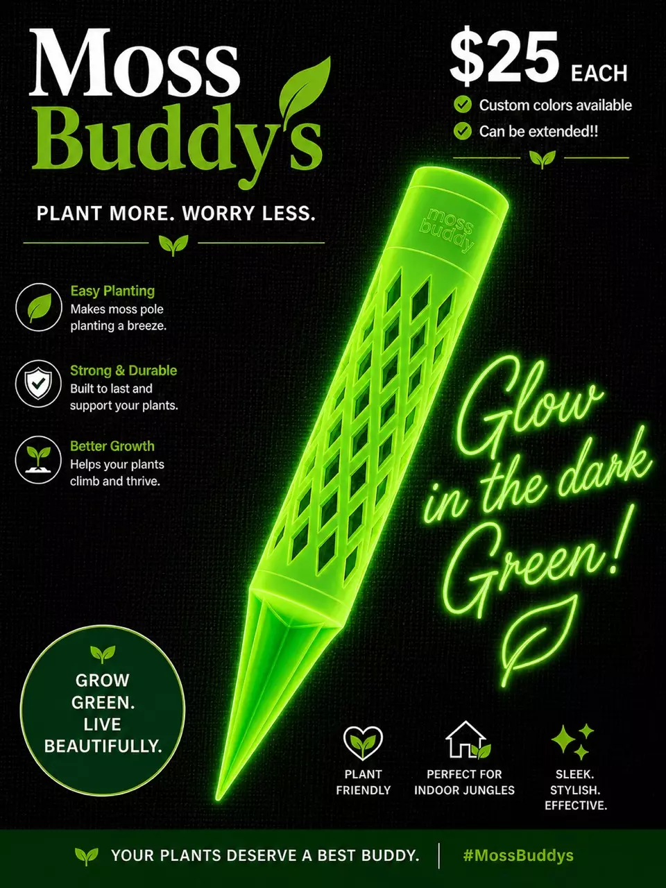Moss Buddy moss pole! Glow in Dark Green thumbnail