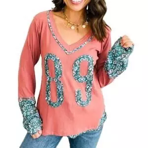 POL dusky ginger long-sleeve tee with floral design- size medium NWOT thumbnail