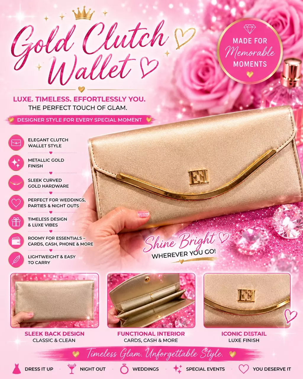 Elegant metallic gold clutch wallet thumbnail